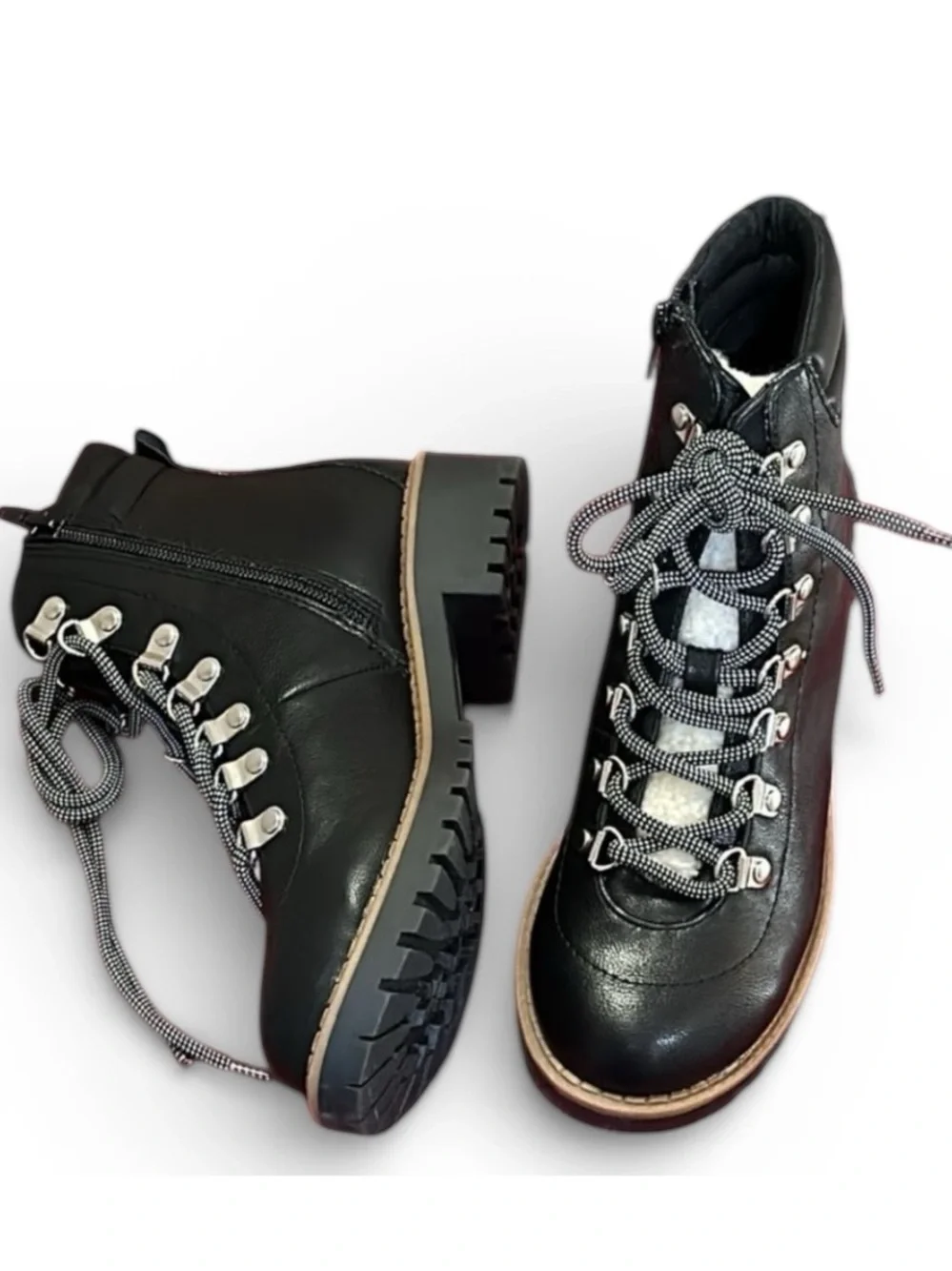 NWT Style & Co Black lace up & side zip ankle bootswith lug sole Womens Sz 5